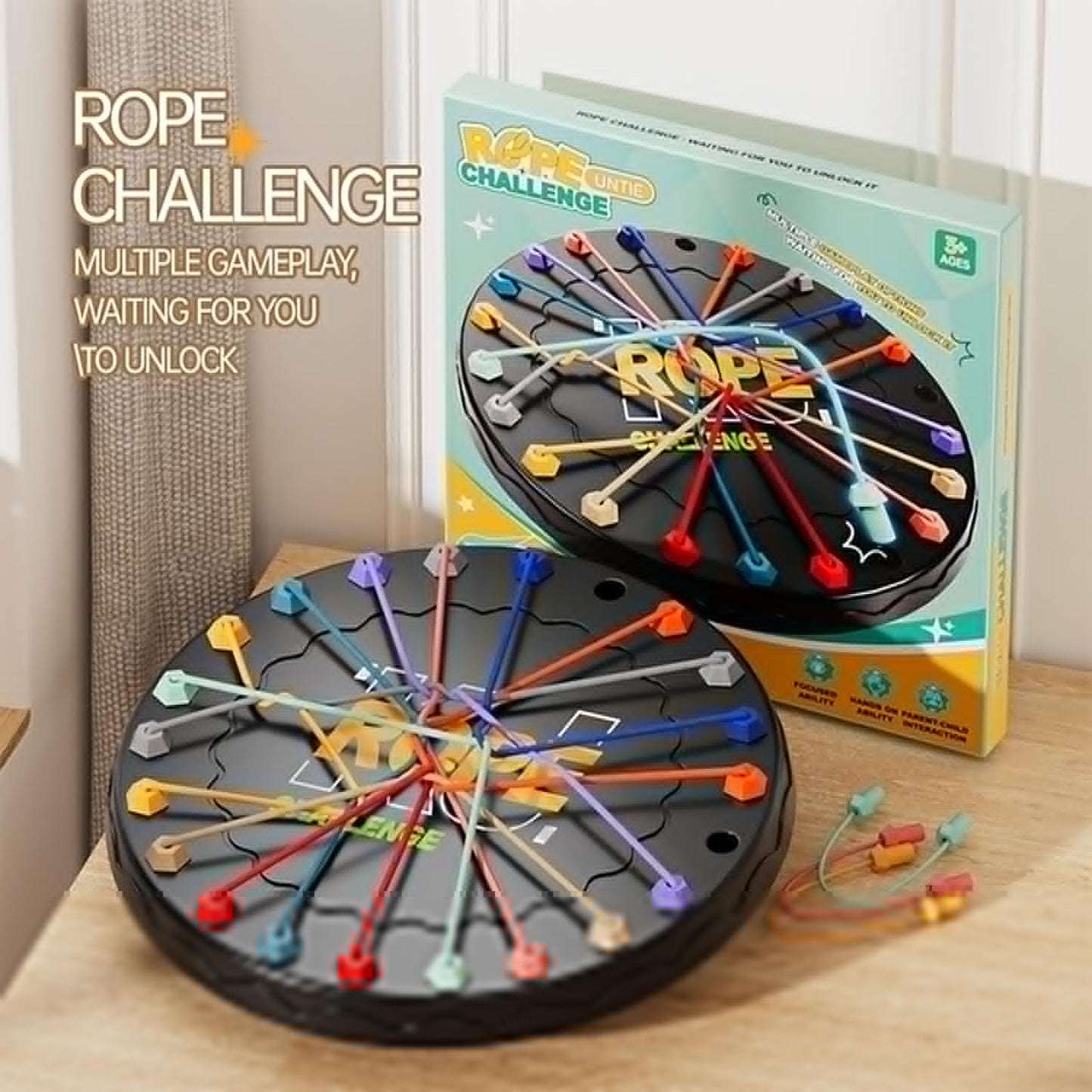Rope Untangling Puzzle Game, Educational Strategy Board Game for Kids & Adults, Family Travel Party Games with Multi-Level Challenges, Gifts for All Ages(Manual on Box) Easter Basket Stuffers
