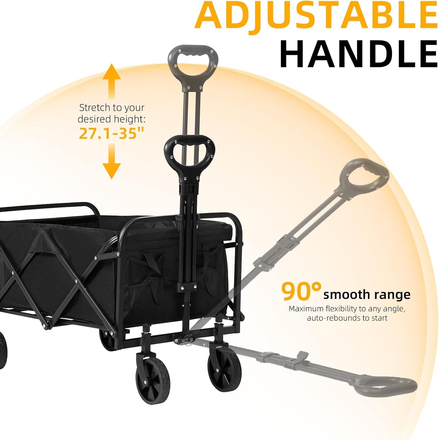 Collapsible Folding Wagon Cart with Wheels, 220 LBS Capacity, Lightweight Portable Utility Cart with Flexible Handle for Grocery Sports Garden Camping