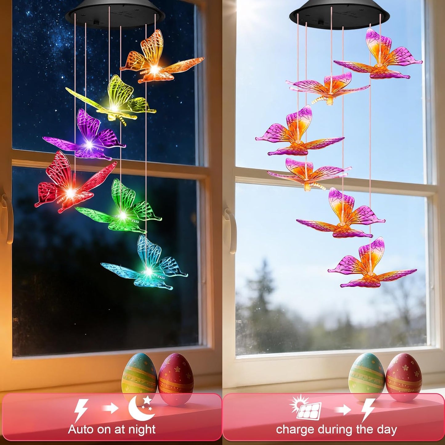 Easter Gifts for Adults, Mom Grandma Gifts for Mothers Day, Birthday Gardening Gifts for Women, Winzwon Solar Lights Outdoor Wind Chimes for Garden Yard Patio Porch Decor Butterfly Decorations