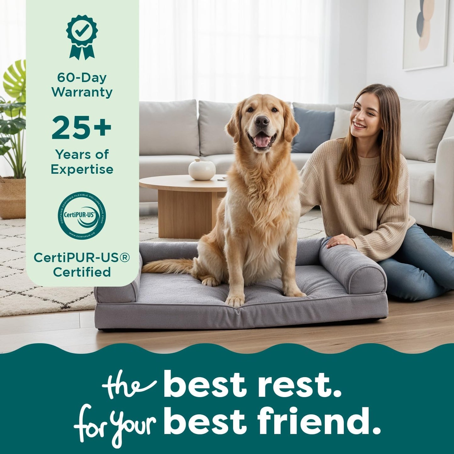 FurHaven Orthopedic Dog Bed for Large Dogs, Sofa-Style with Cool Gel-Top Foam with a Solid Orthopedic Foam Base for Joint Support, Removable Washable Cover, Jumbo XL, Plush & Suede, Gray
