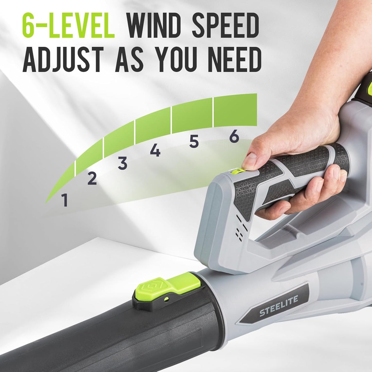 STEELITE 21V Cordless Leaf Blower, 150 MPH 600 CFM High-Performance Airflow, Lightweight Electric Blower for Lawn Care, Patio Cleaning, Leaves & Dust, Includes 2 x 2.0Ah Batteries - Green