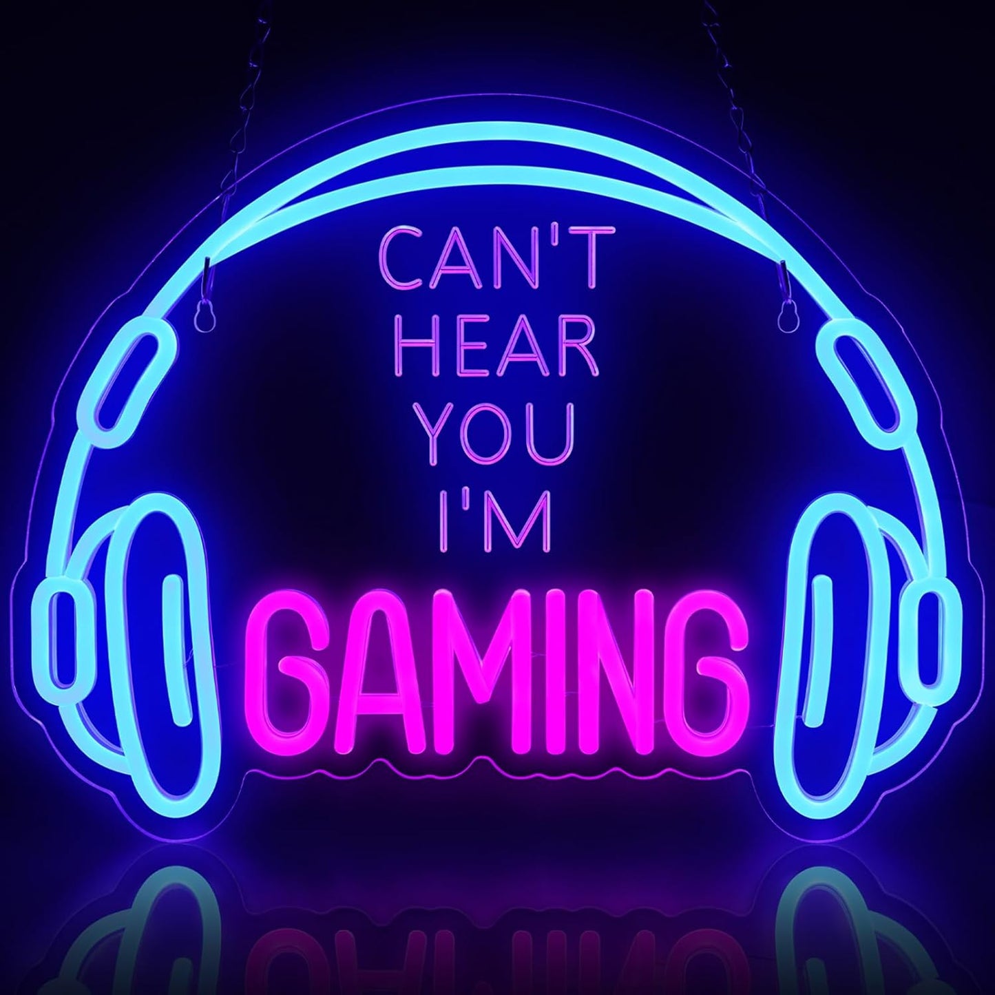 Gaming Neon Sign, Large Bright and Dimmable Colored LED Headset Gamer Neon Light and USB Powered Headphone Lightup Game Signs for Game Zone Video Room Boy Bedroom Wall Decor (Can't Hear You I'm Gaming)