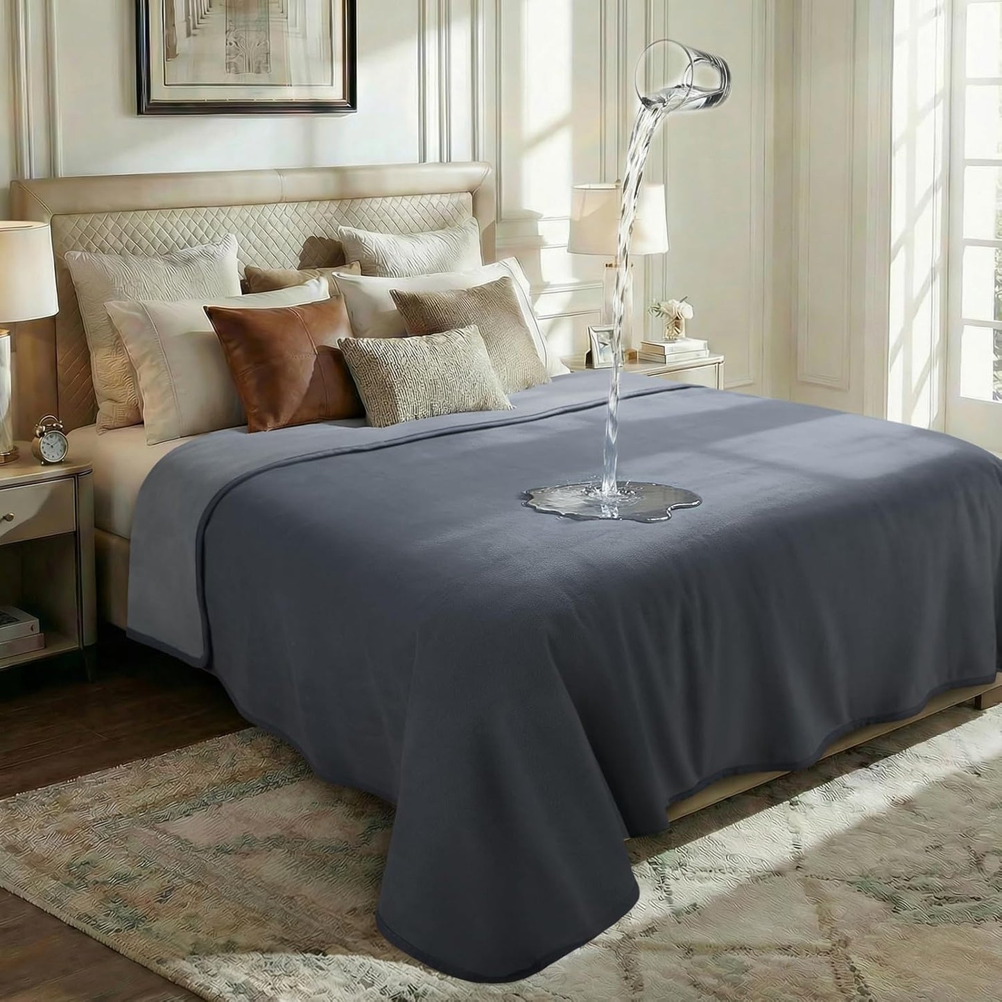 Luciphia 100% Waterproof Blanket for Adults or Large Dogs, Soft Polar Fleece XL Pet Blankets for Bed Couch Protector Washable, Reversible Leakproof Furniture Protection,Dark Grey,Twin 82x90 inch