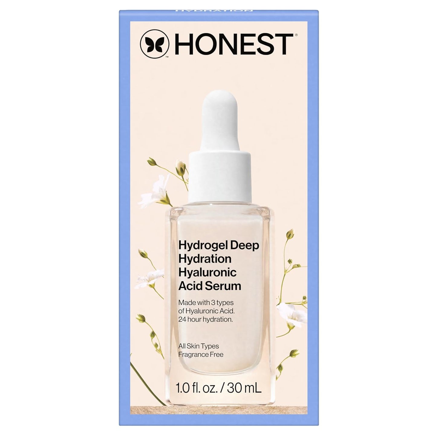Honest Beauty Hydrogel Deep Hydration Hyaluronic Acid Serum, Moisturizes Plumps, Hypoallergenic, Fragrance-Free, Vegan, Gentle for Sensitive Skin, 1 fl oz