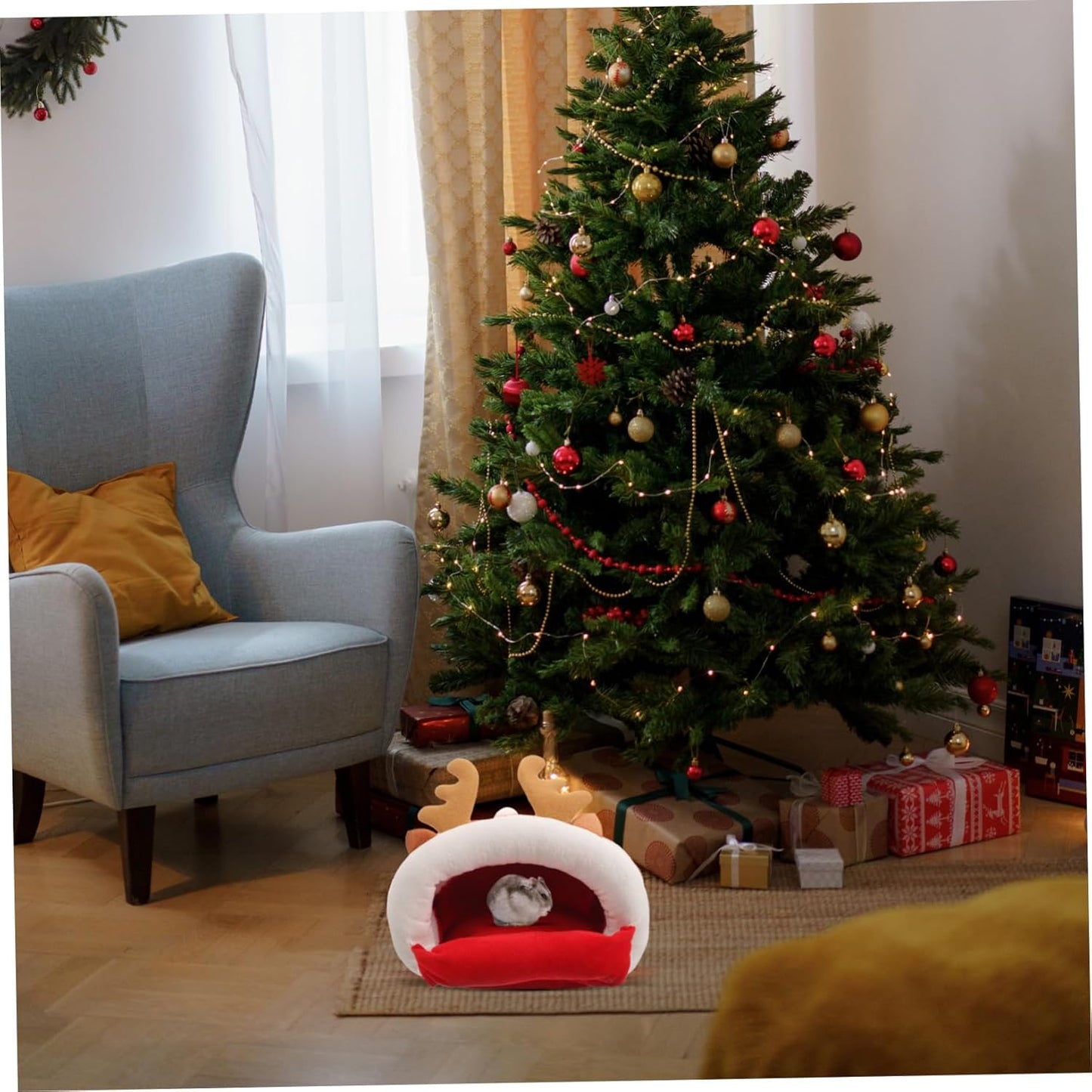 PRETYZOOM Christmas Deer Shape Hamster Hideout Cozy Nest for Small Animals for Chinchillas Hamsters Fun Warm Sleeping Place Space-Saving Design Holiday