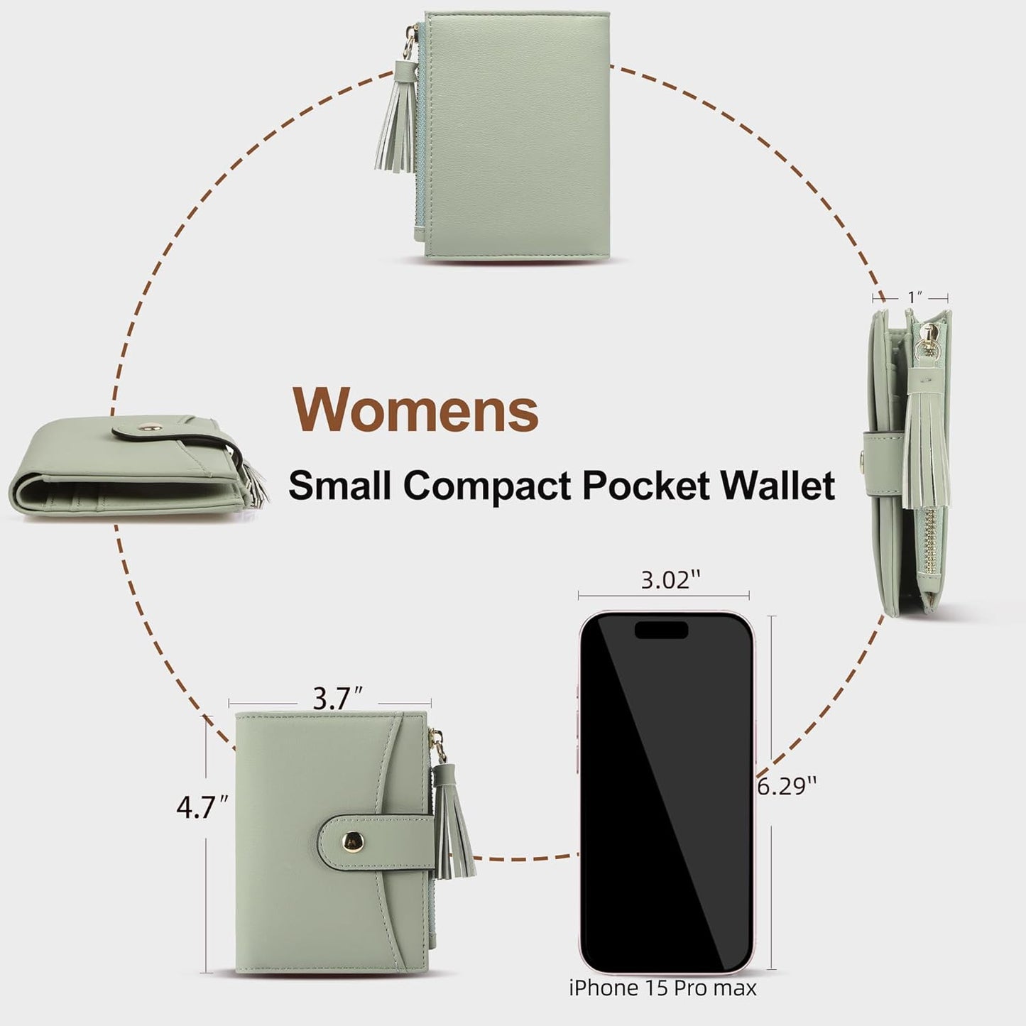 Small Wallet for Women RFID Blocking Tassle Bifold Slim Thin Leather Wallet Credit Card Holder Wallet Ladies Mini Wallet with Widened Zipper Pocket