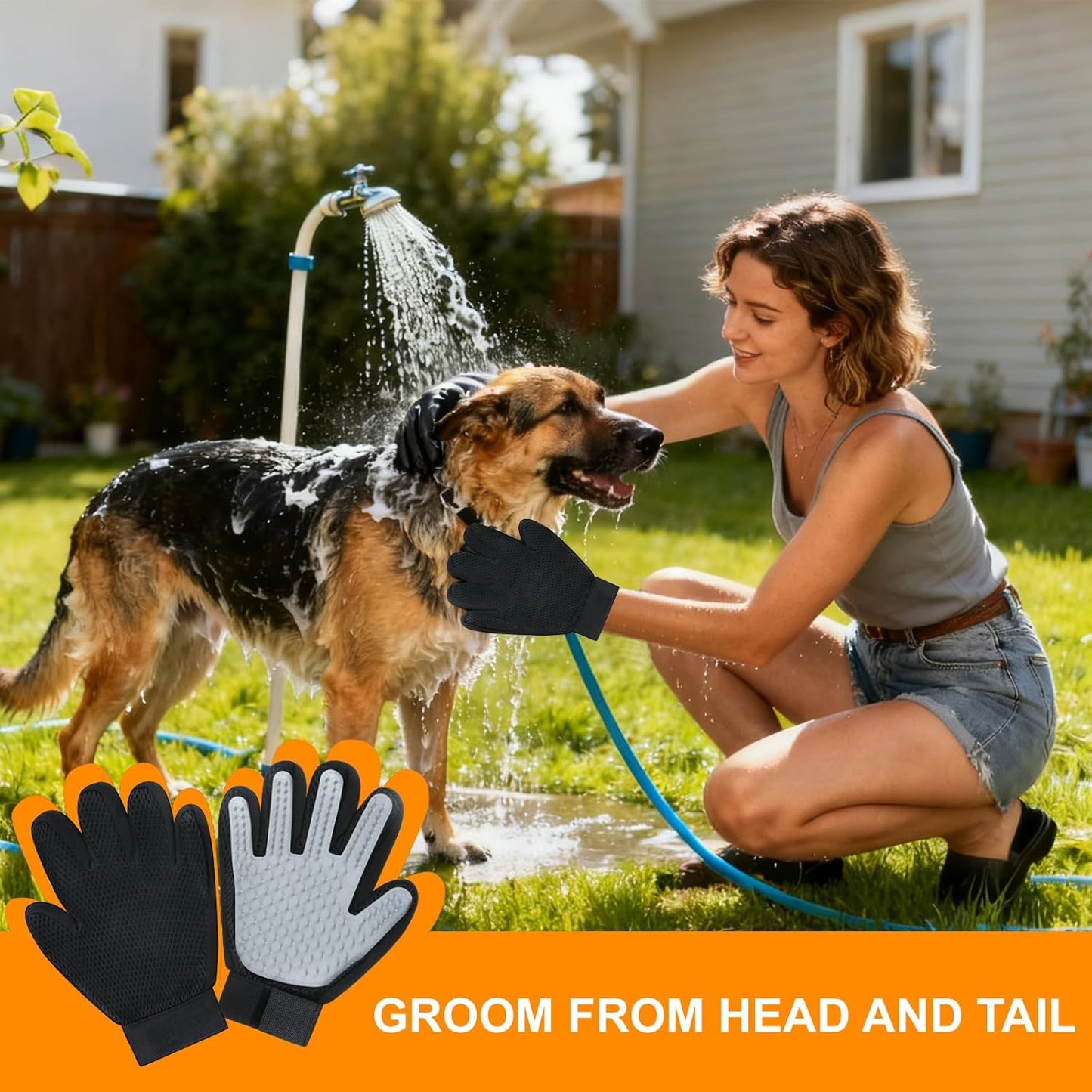 Cat & Dog Grooming Gloves for Shedding Brushes 1 Pair and Pet Grooming Rake 1PC, Double Sided Dematting, Deshedding Brush & Massage, Safe for Dogs & Cats