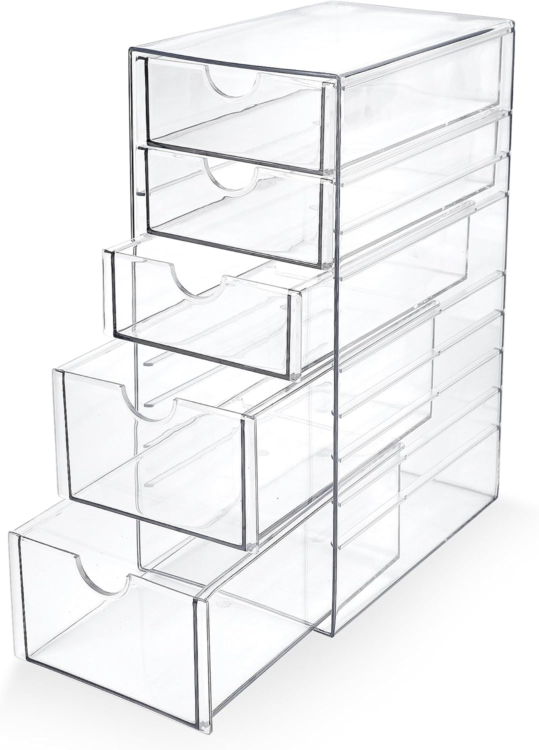 Prsildan Acrylic Drawer Makeup Organizer with 5 Drawers, Hair Accessories Organizer, Office Desk Organization, Clear Stackable Storage Drawers for Vanity, Countertop, Craft, Jewelry