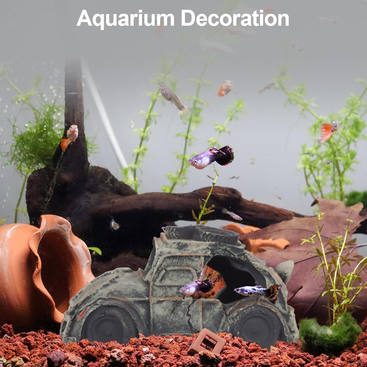 Aquarium Decorations for Fish Tank - Realistic Resin Rock Cave Hideouts, Safe Fish Tank Ornaments with Natural Design for Betta, Goldfish, Shrimp - Easy to Clean (Resin car)