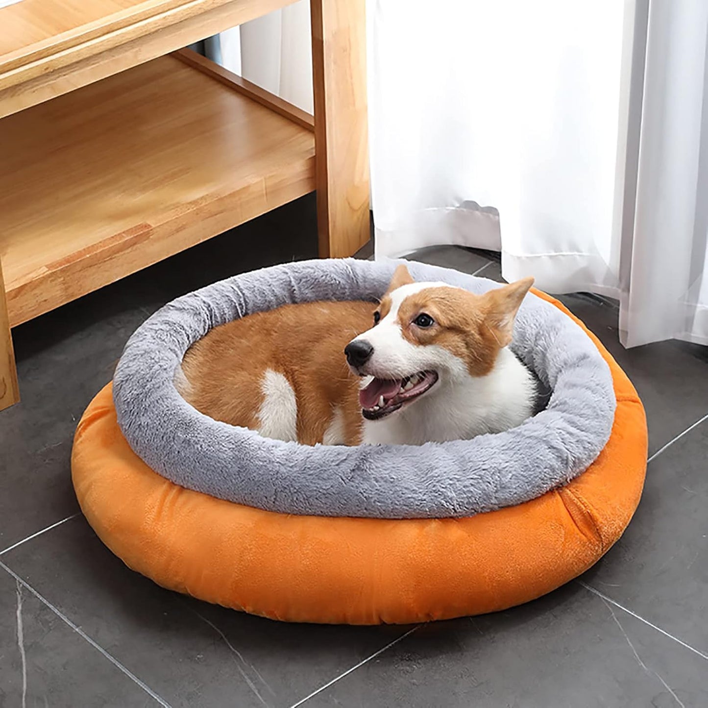 Dog Bed, Cat Beds for Indoor Cats Pet Bed for Puppy Extra Soft & Machine Washable Round Soft Plush Cat Beds Round Comfortable Warming Pet Bed,Gray,M