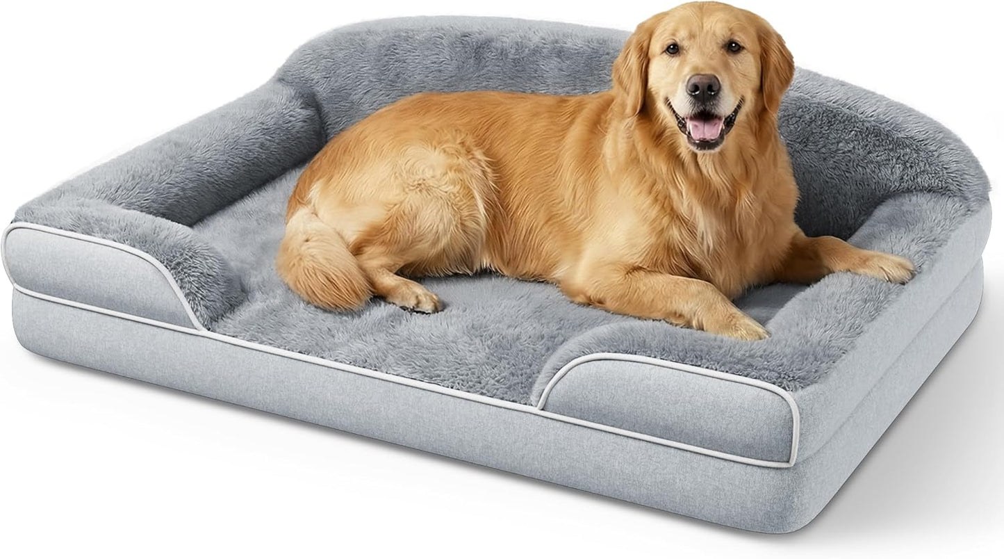Orthopedic Dog Bed for Extra Large Dogs 45 x 30 Inch Waterproof Memory Foam XL Dog Sofa Bed with Sides Non Slip Big Dog Couch Bed with Washable Removable Cover Light Grey