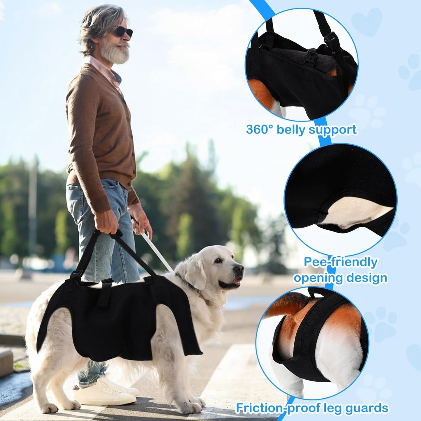 Dog Carry Sling Emergency Backpack Pet Legs Support and Rehabilitation Dog Lift Harness Adjustable Lifting Straps Carrier for Senior Dogs Joint Injuries, Arthritis, Hiking, Skiing, Black(S)