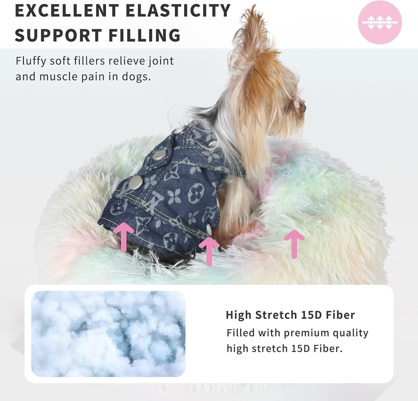 Fluffy Rainbow Dog Bed Extra Small Washable,Calming Dog Bed Rainbow for Small Dogs 15 inches Donut Soft Small Pet Bed,Anti Anxiety Round Fits up to 5 lbs Warm Comfort Pets Beds for Puppy Dogs Indoor