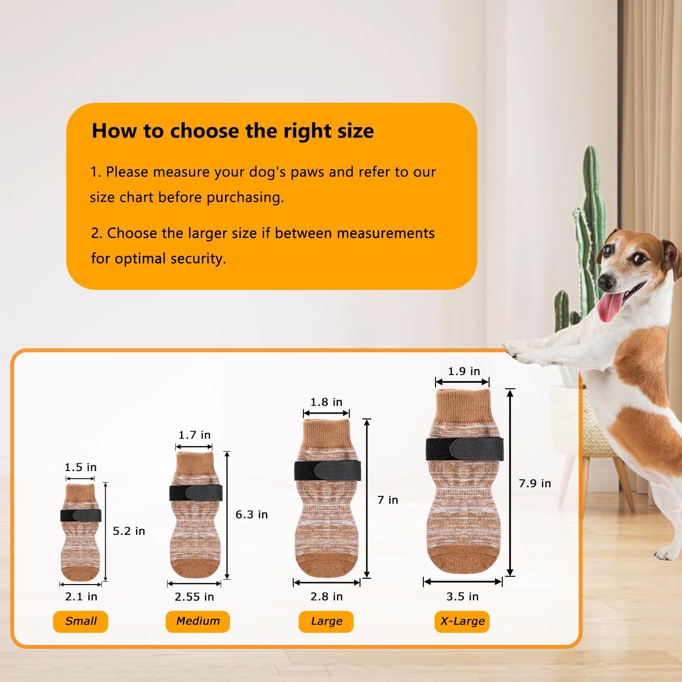 Dog Socks 12 Pack to Prevent Licking Paws, Anti Slip Dog Booties and Paw Protectors for Hardwood Floors Hot Pavement, Suitable for Small Medium Large Senior Dogs - Size Medium,Brown