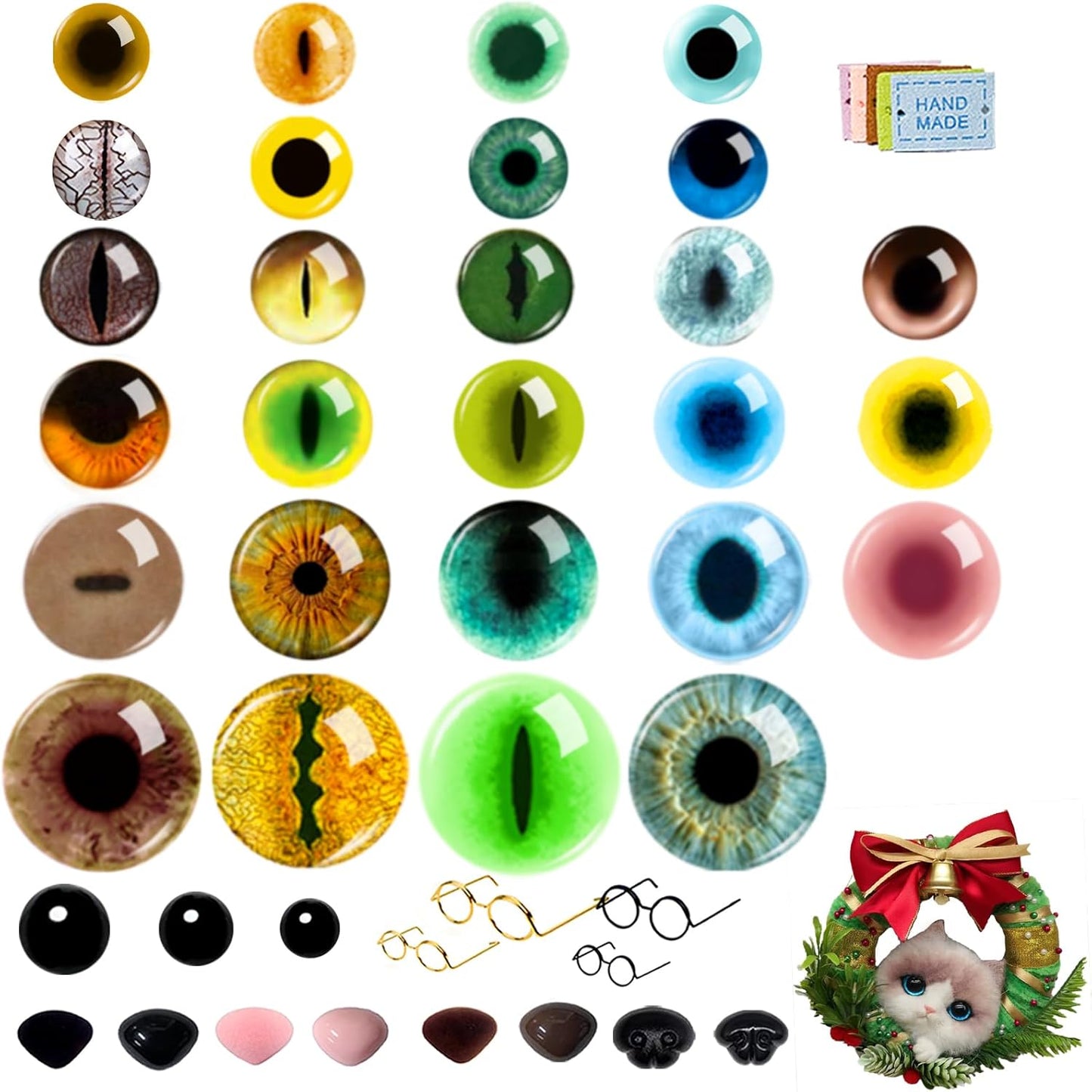 CSCHENGO 8-20mm 253 PCS Amigurum Safety Eyes for Crochet Animals, 3D Glitter Glass Eyes for Crafts Kit with Noses/Glasses/Leather Tags,Doll Crochet DIY Crafts Stuffed Animals Making Supplies