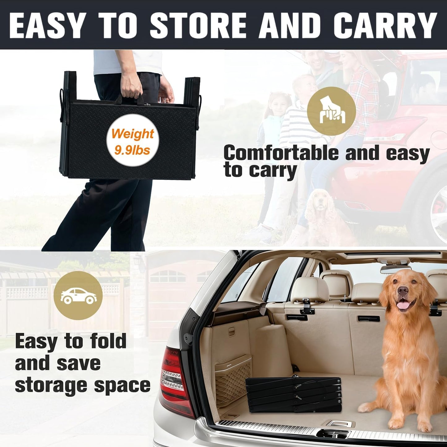 Dog Stairs for Car, Foldable Dog Steps for Large Dogs, 5-Step Ultra-Lightweight Non-Slip Dog Ramps Supports Up to 200 lbs, Suitable for SUV,Truck, Sofas, Bed