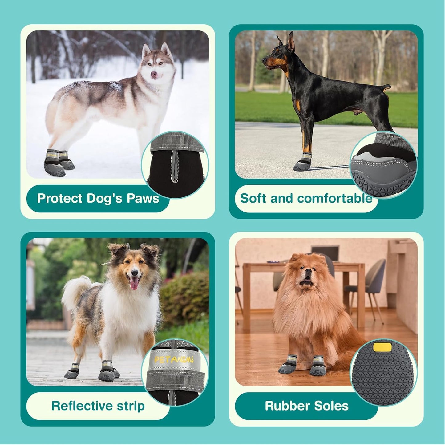 Dog Shoes for Large Dogs, Medium Dog Boots & Paw Protectors for Winter Snow, Waterproof Dog Booties for Hot Pavement, Hardwood Floors, for Rainy Black Size 8