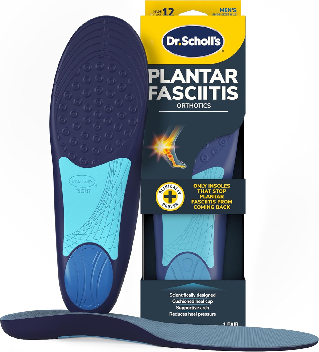 Dr. Scholl’s Plantar Fasciitis Pain Relief Orthotic Insoles, Immediately Relieves Pain: Heel, Spurs, Arch Support, Distributes Foot Pressure, 1 Pair