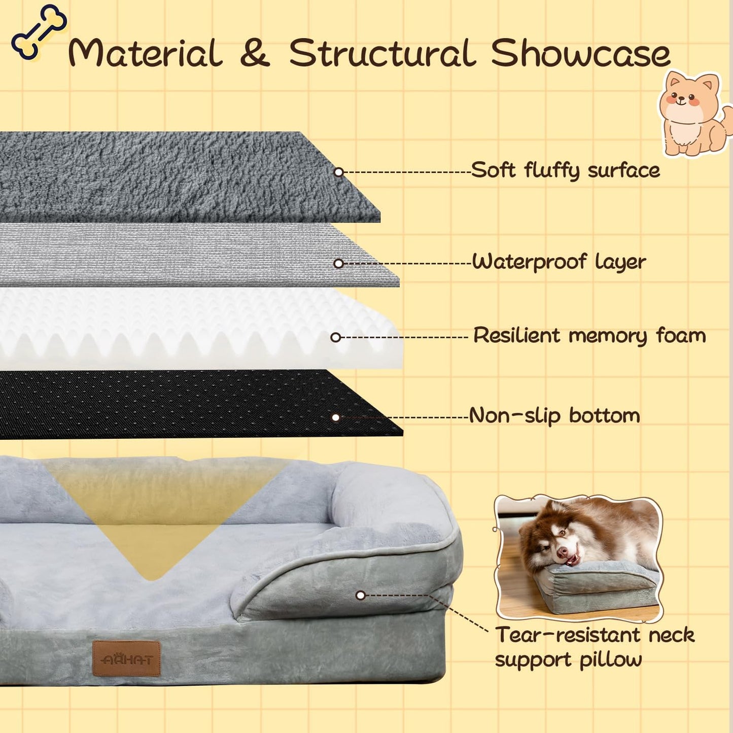 Orthopedic Dog Bed - Ultra - Supportive Egg Crate Foam, 100% Waterproof Interior, Easy - Clean Removable Cover, Heavy - Duty Tear - Resistant & Non - Slip for Extra - Large Dogs