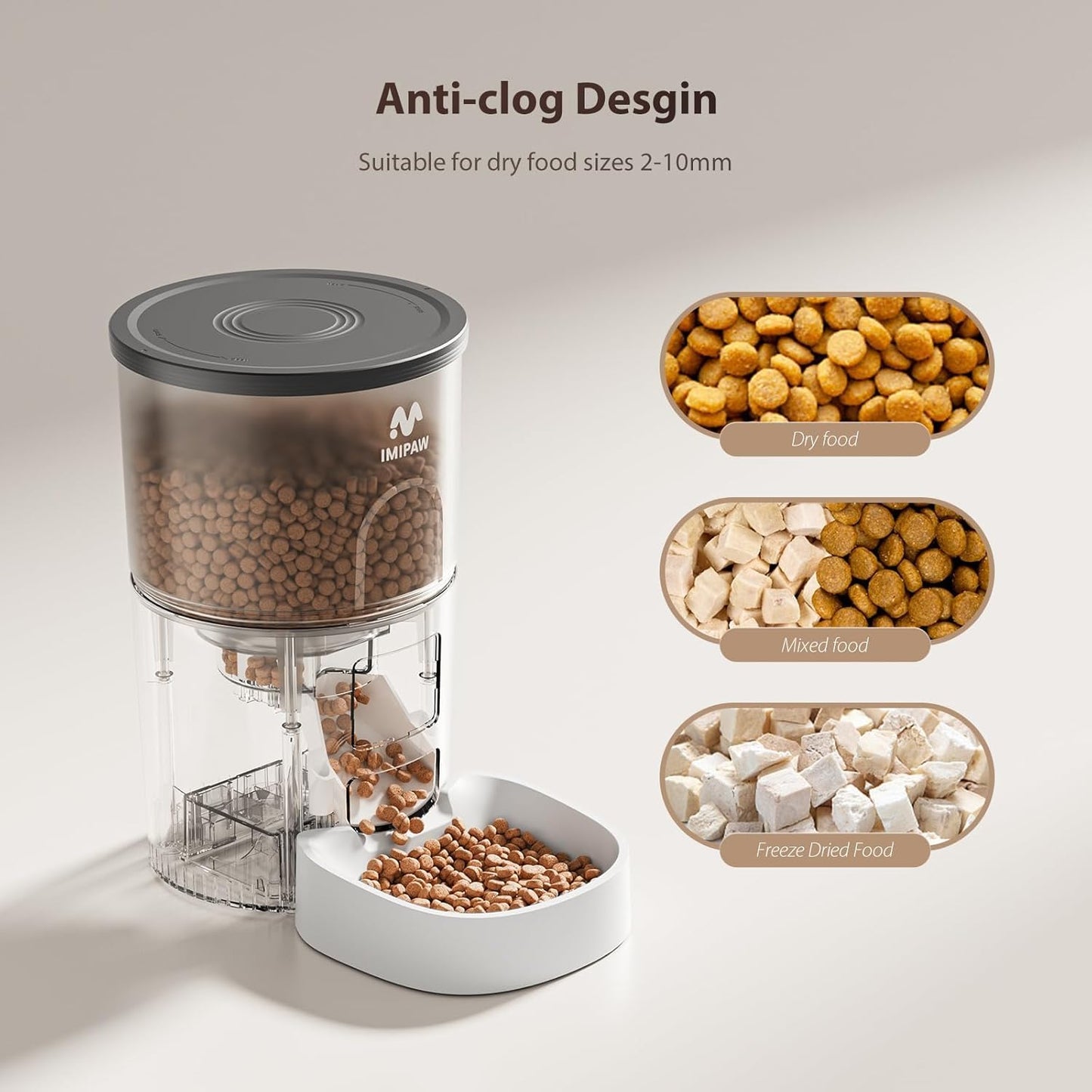 IMIPAW Automatic Cat Feeders, 3L Timed Cat Dry Food Dispenser with Desiccant Bags, Dual Power Supply, Programmable Portion Size, 6 Meals, 20 Portions Per Day, Auto Pet Feeder for Cats and Small Dogs