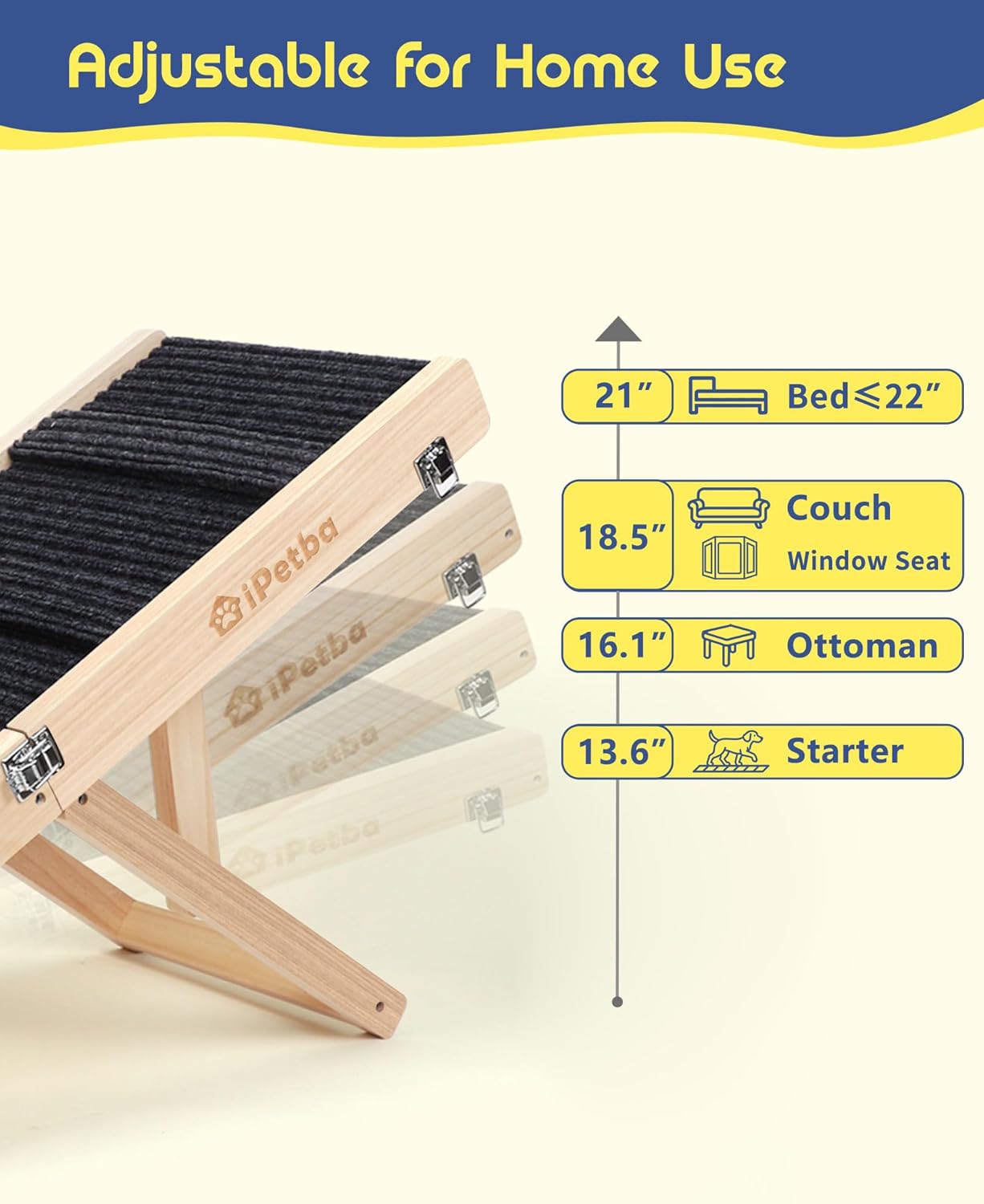 Dog Ramp for Couch & Low Bed - Joint & Spine Support with Gentle Incline for Small Dogs, Adjustable, Anti-Slip & Foldable, Up to 35 lbs