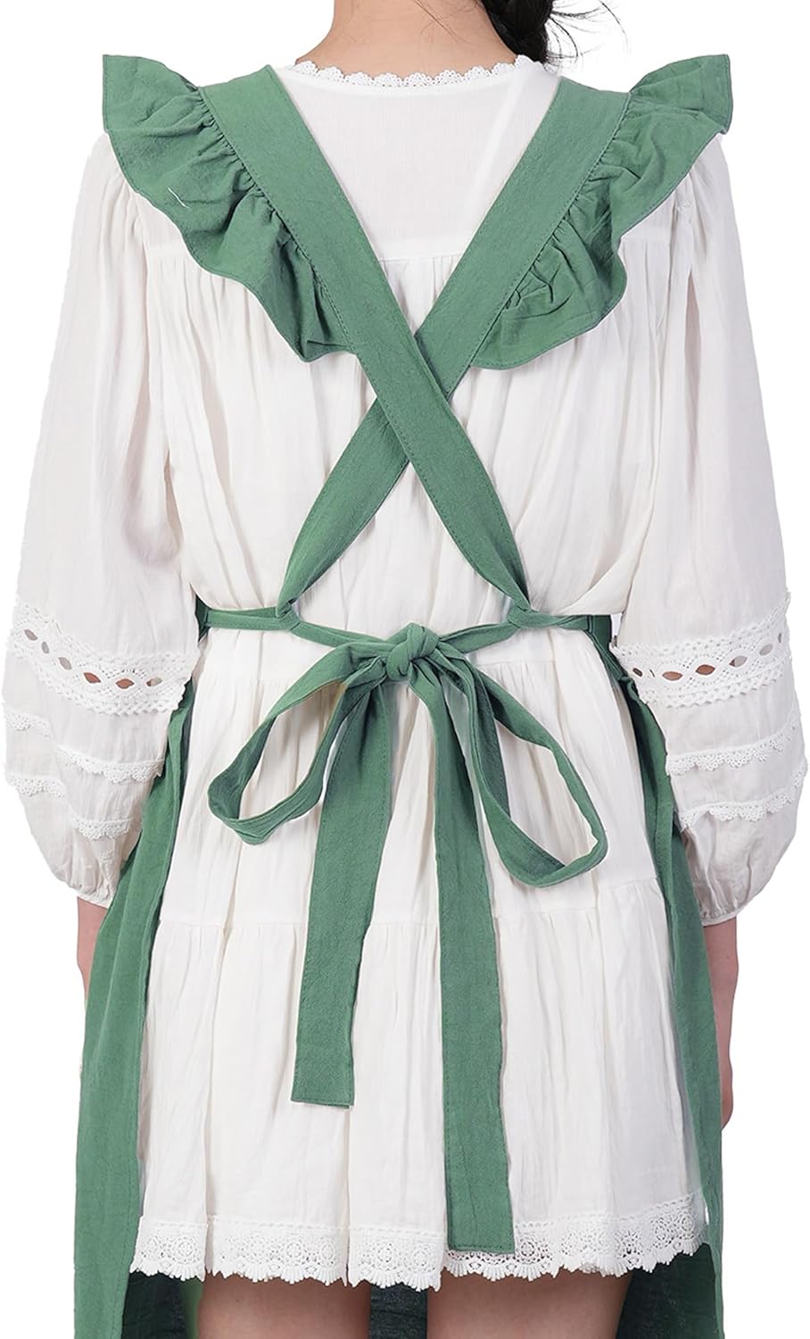 Vintage Aprons for Women with Pockets Cute Lace Ruffle Adjustable Apron for Cooking Kitchen Baking Gardening
