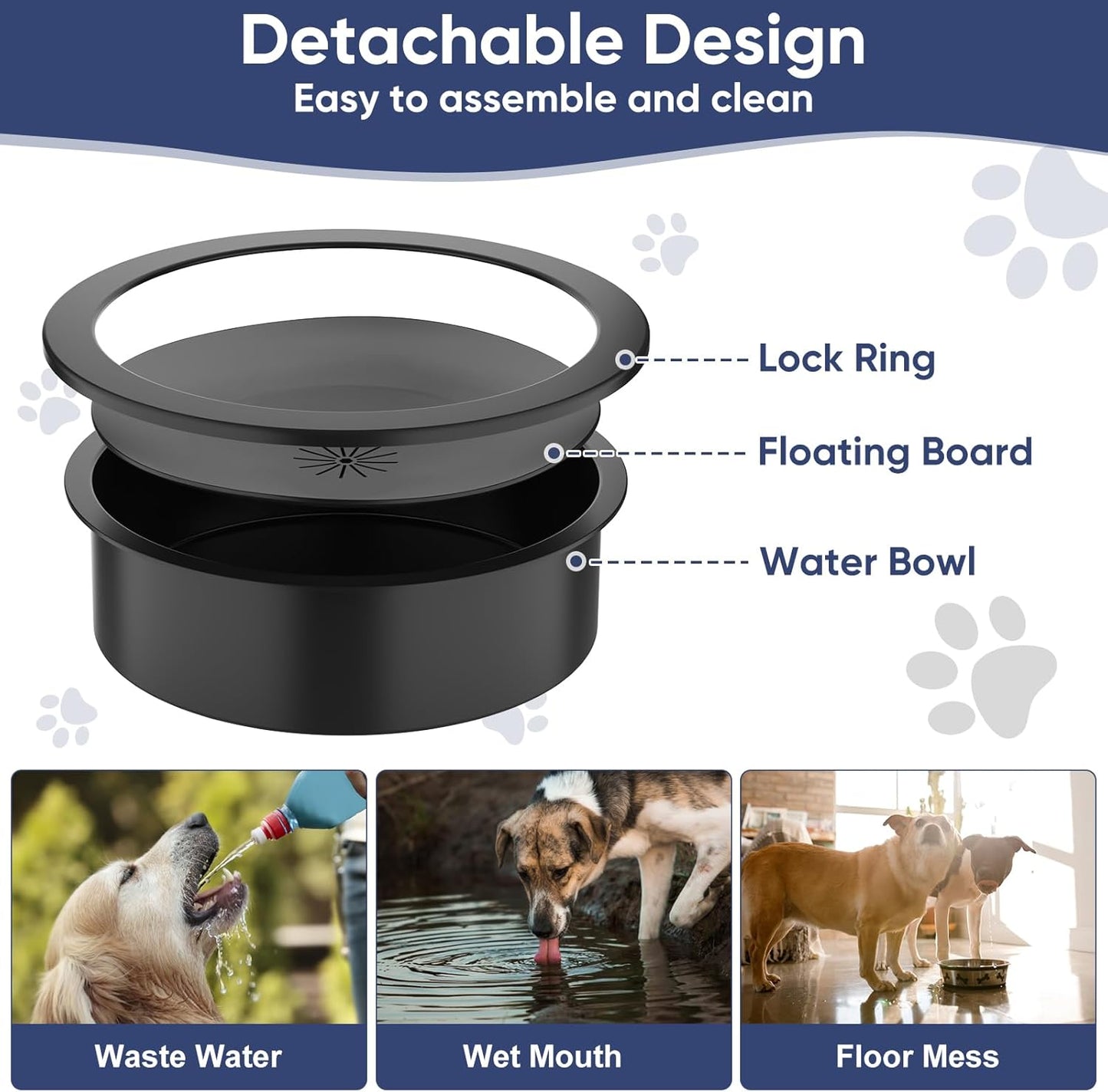 XIAZ Slow Feeder Dog Bowl Stand - Elevated Dog Food and Water Bowl Set for Large Medium Sized, 5 Heights Adjustable, Non-Slip, Durable, Prevents Bloating & Improves Digestion Blue