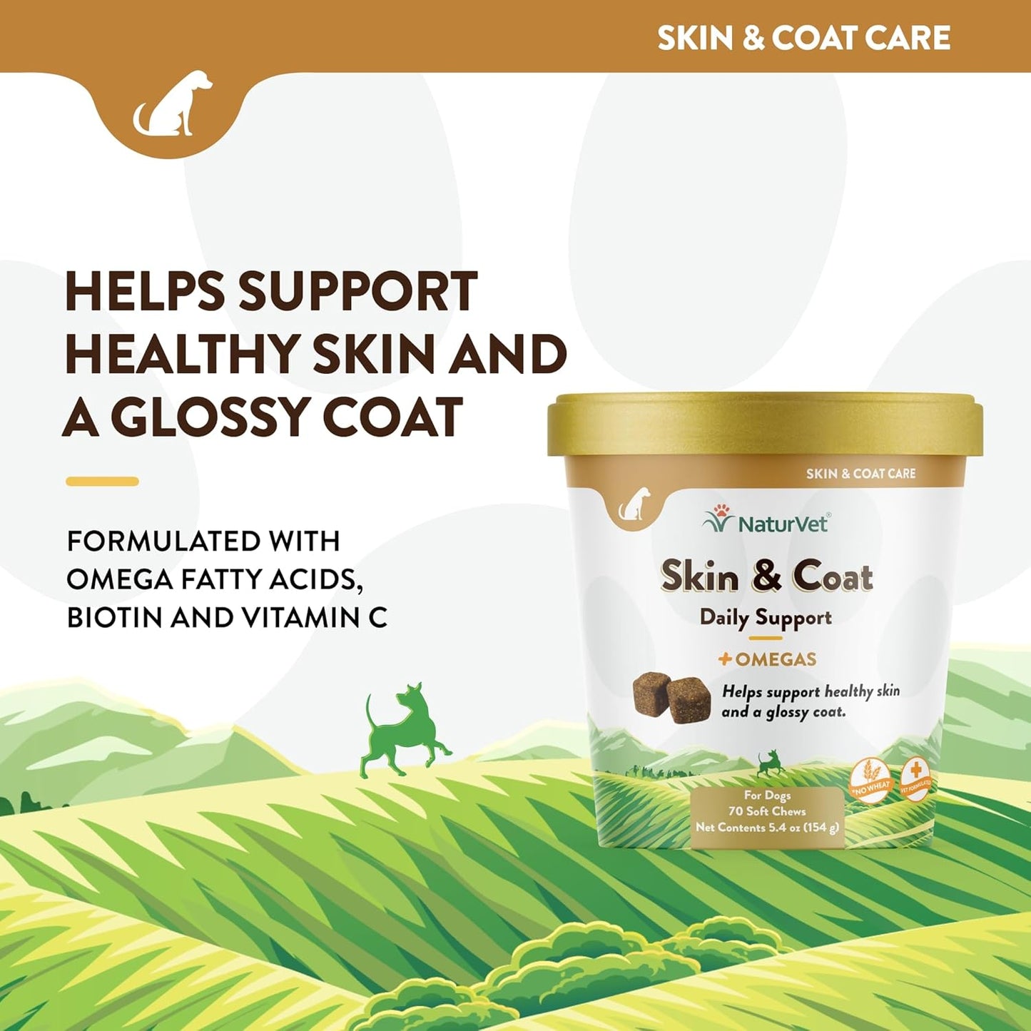 NaturVet Skin and Coat Plus Breath Aid for Dogs, 70 ct Soft Chews, Made in The USA with Globally Source Ingredients