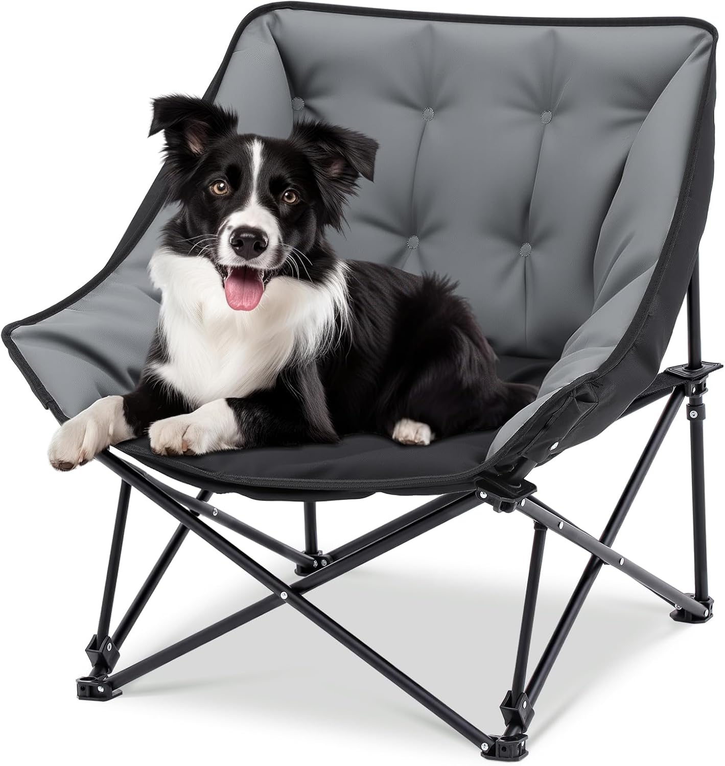 Padded Portable Dog Camping Chairs, Dog Chair Bed for Outdoor, Supports 200 Lbs, Folding Heavy Duty Raised Pet Bed, Patio Lazy Puppy Cot Pet Camping Gear for Backyard