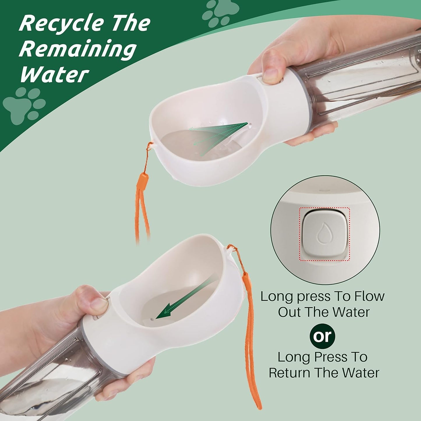Dog Travel Water Bottle and Food Dispenser- Portable Travel Dispenser with Leak-Proof Bowl with Poop Bag- Outdoor Pet Water Bottle for Walking, Hiking, and Traveling - Length: 12.6"