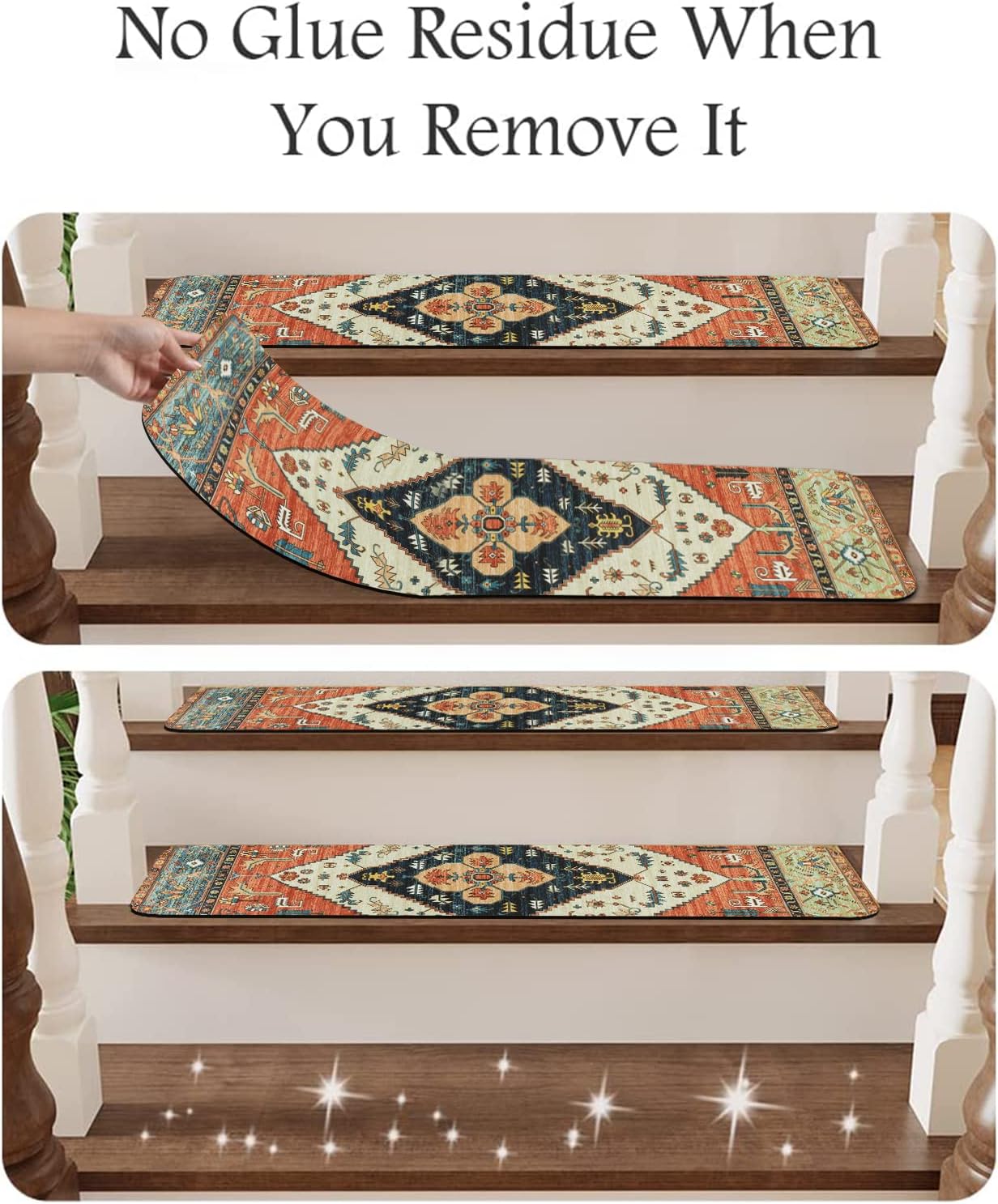 OJIA Extra Non-Slip Carpet Stair Treads for Wooden Steps Set of 4, 30"X8" Rubber Indoor Stair Runner Slip Resistant Stair Rugs Safety Mats for Dogs, Kids & Elders, Stairway Grip Step Treads