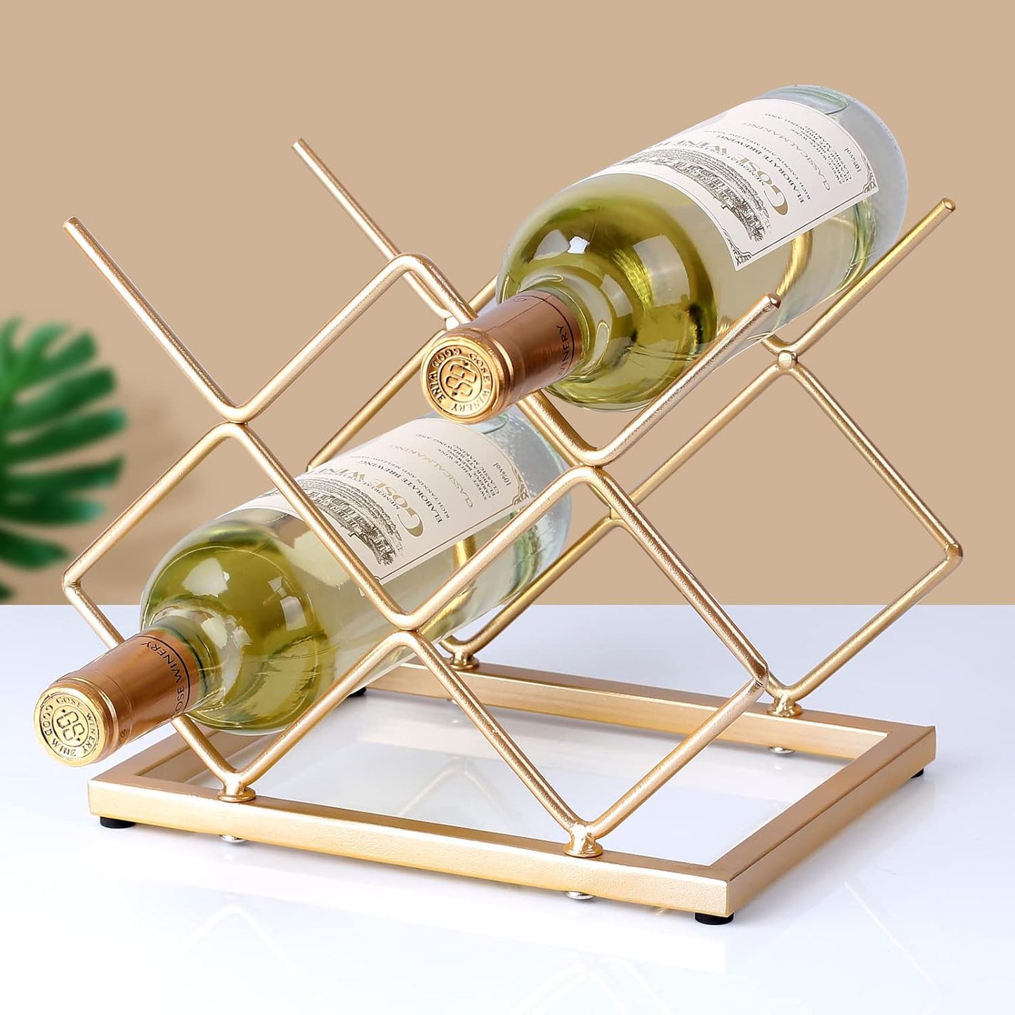 Countertop Wine Rack - 5 Bottle Freestanding Modern Gold Metal Small Wine Rack - Tabletop Wine Holder Stand for Cabinet, Pantry, Wine Bottle Storage…
