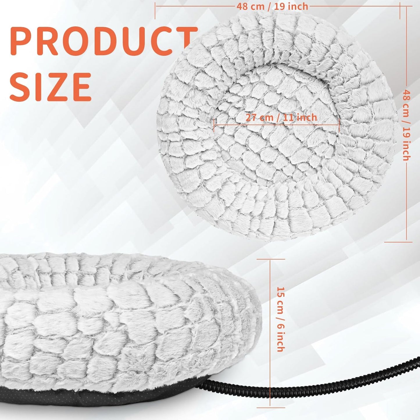 Heated Cat Bed with Timer & Temp Adjustable, Round Heating Pet Bed for Cats Indoor 19" Soft & Cozy Donut Electric Pet Warming Pad Heater for Cat