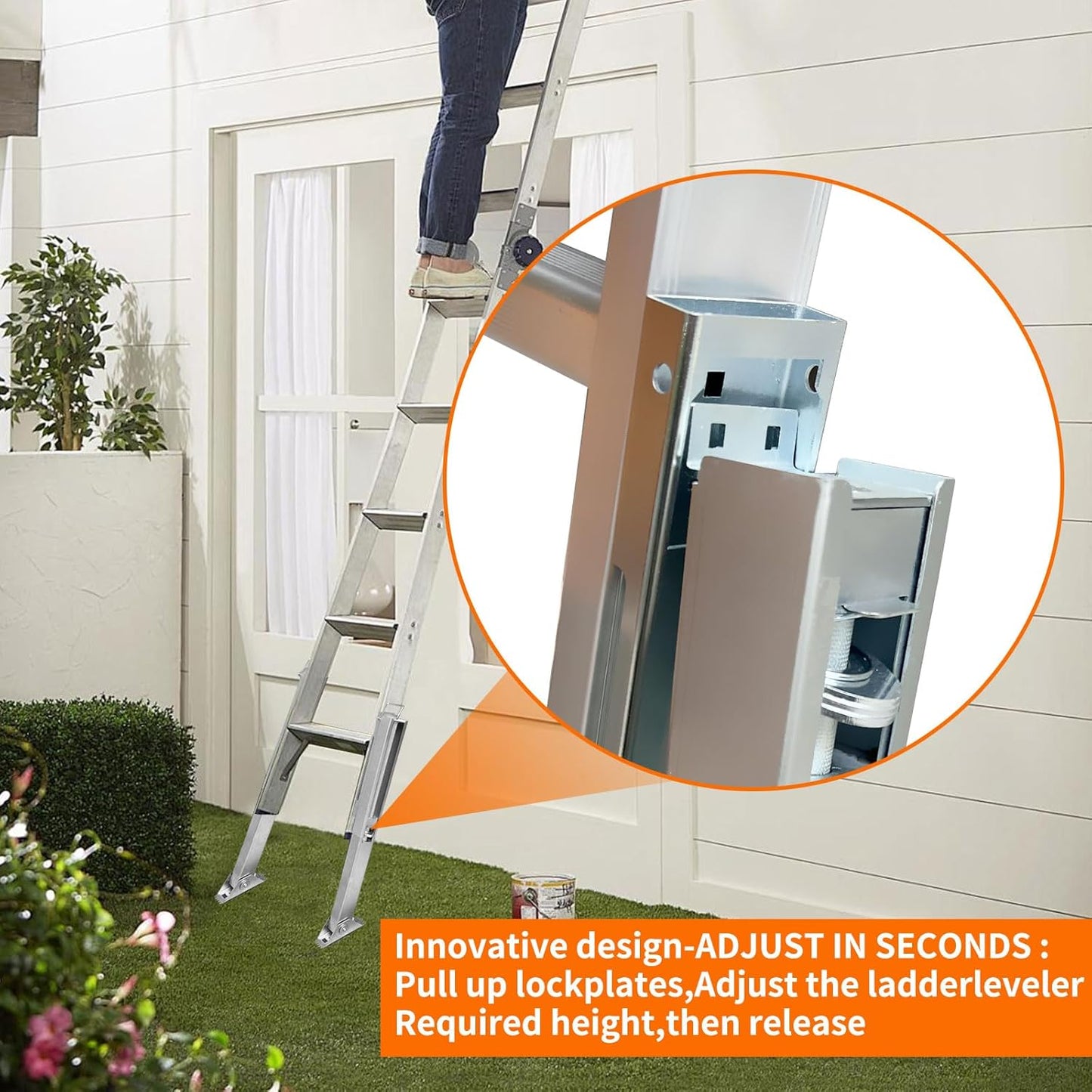 Ladder Leveler Pair for Extension Ladder, Adjustable Extension Ladder Leg Ground Leveler, with Anti-Slip Pattern Steel Pole,Ladder Levelers for Extension Ladders