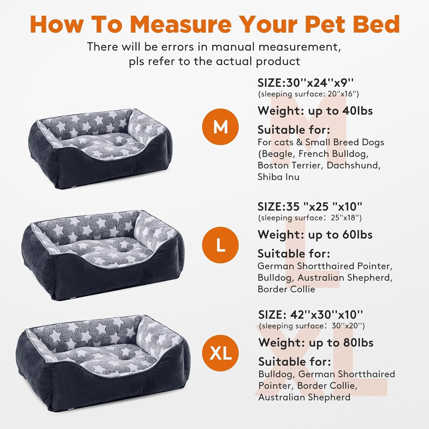 GASUR Large Dog Bed, Rectangle Washable Pet Beds, Orthopedic Dog Sofa Bed, Durable Pet Cuddler Anti-Slip Bottom, Soft Calming Sleeping Warming Puppy Bed (L (35"x 25"x 9"), Black)
