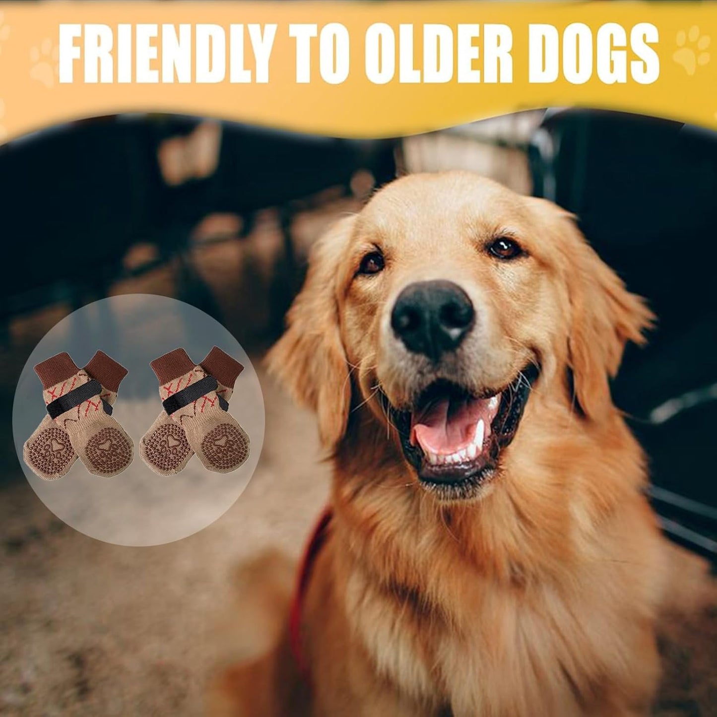 Dog Socks with Grippers for Senior Dog, Hardwood Floors, Dog Socks to Prevent Licking Paws Shoes Booties Boots & Paw Protectors for Hot Pavement, Winter (XS, Dot Khaki)