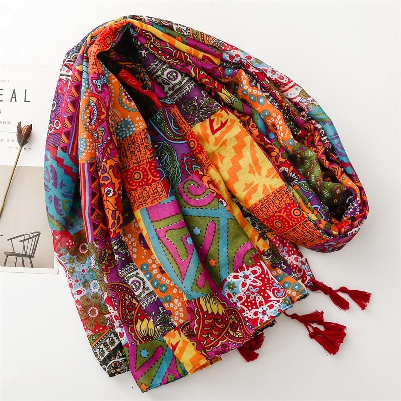 WZX Boho Scarf for Women Lightweight Floral Printed Scarves Fashion Shawl Wraps for All Season