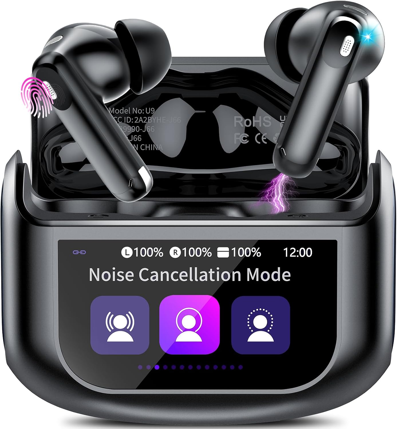 Wireless Earbuds, Bluetooth 5.4 Headphones with Multifunctional Touch Screen, 48H Bass Stereo Ear Buds with ANC/ENC Noise Cancelling/Transparency Mode, IPX7 Earphones with 5 EQ Modes for iOS Android