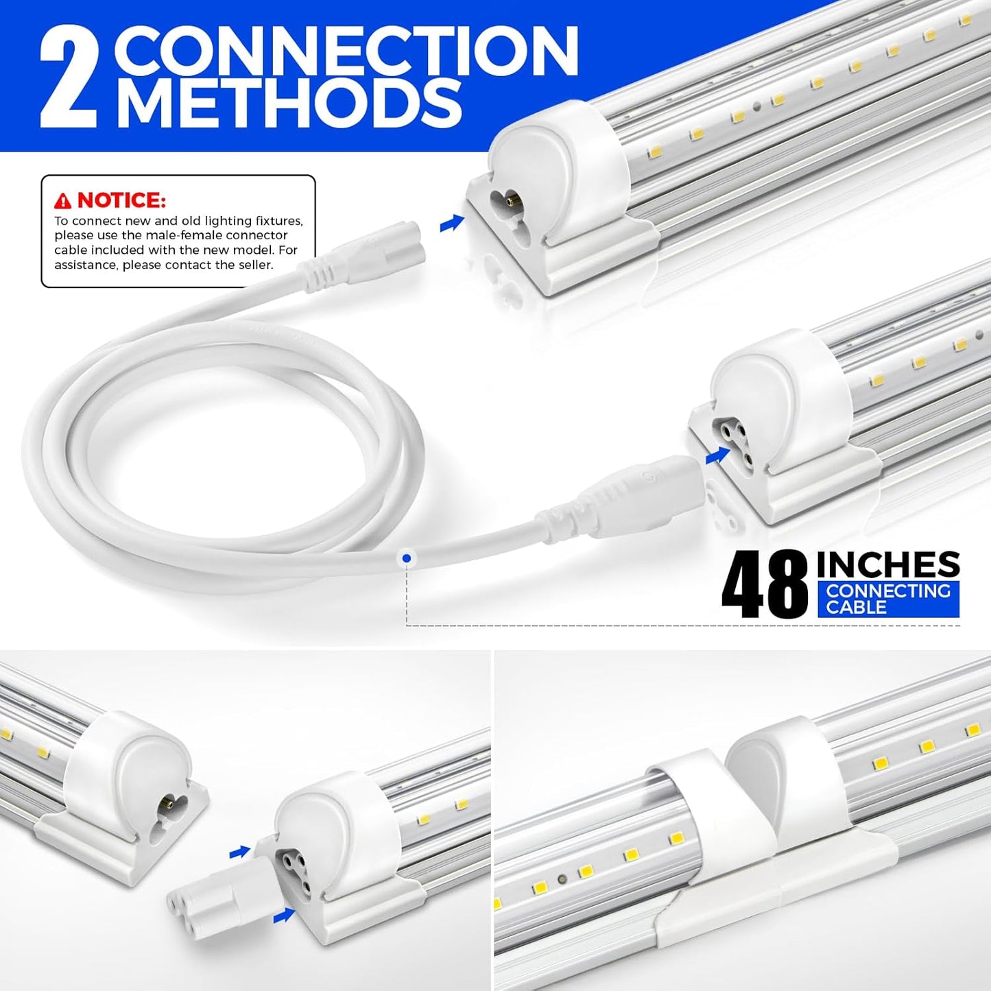 Barrina T8 LED Shop Light 4FT, 40W 5500LM 5000K, Clear Cover, Garage Lights Ceiling, V-Shape LED Light Fixture, Work Shop Lights for Garage, Warehouse, Basement, ETL Listed, 2 Packs