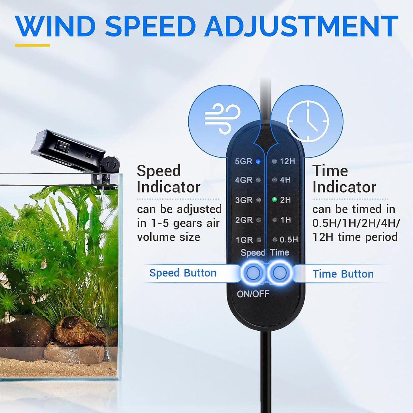 hygger Aquarium Chillers Fan, Quiet Fish Tank Cooling Fan Equipment with Adjustable Timer Speed Controller, Suitable for Freshwater Saltwater Tanks(1-Fan Head)