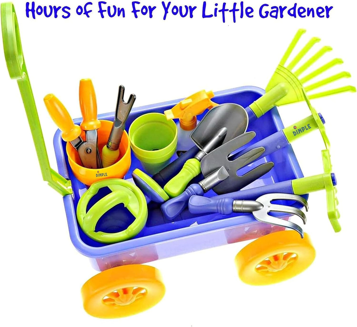 Dimple Garden Wagon & Tools Toy Set, Kids Gardening Set - 15 Pcs Outdoor Toys for Toddlers 1-3, Sand Toys - Sturdy & Durable - Top Yd, Beach, Sand, Garden Play Set for Kids & Toddler Gardening Tools