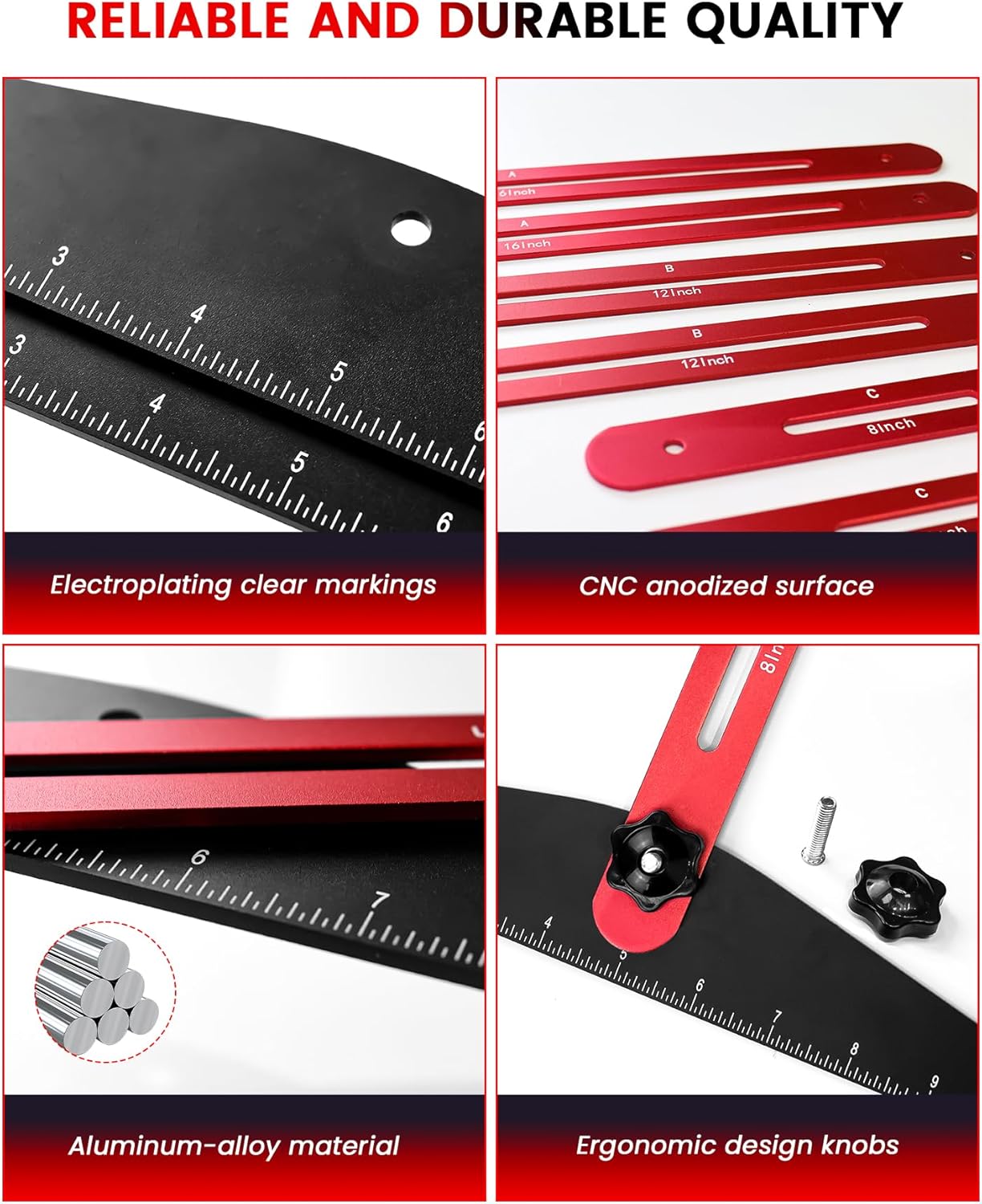 TANYO Stair Tread Template Tool, 8" to 60" Aluminum Stair Tread Jig for Accurately Measuring Angle, Length & Depth. Precision Stair Gauge Measuring Tool for Stairs, Floor, Cabinets