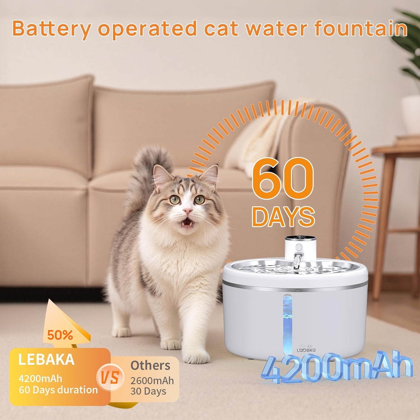 Wireless Cat Water Fountain with Stainless Steel Tray, 102oz/3L Pet Water Fountain for Cats Inside, Cat Fountain for Drinking with Motion Sensor, Ultra Quiet Pump, Cats & Dogs Gifts-8Filters