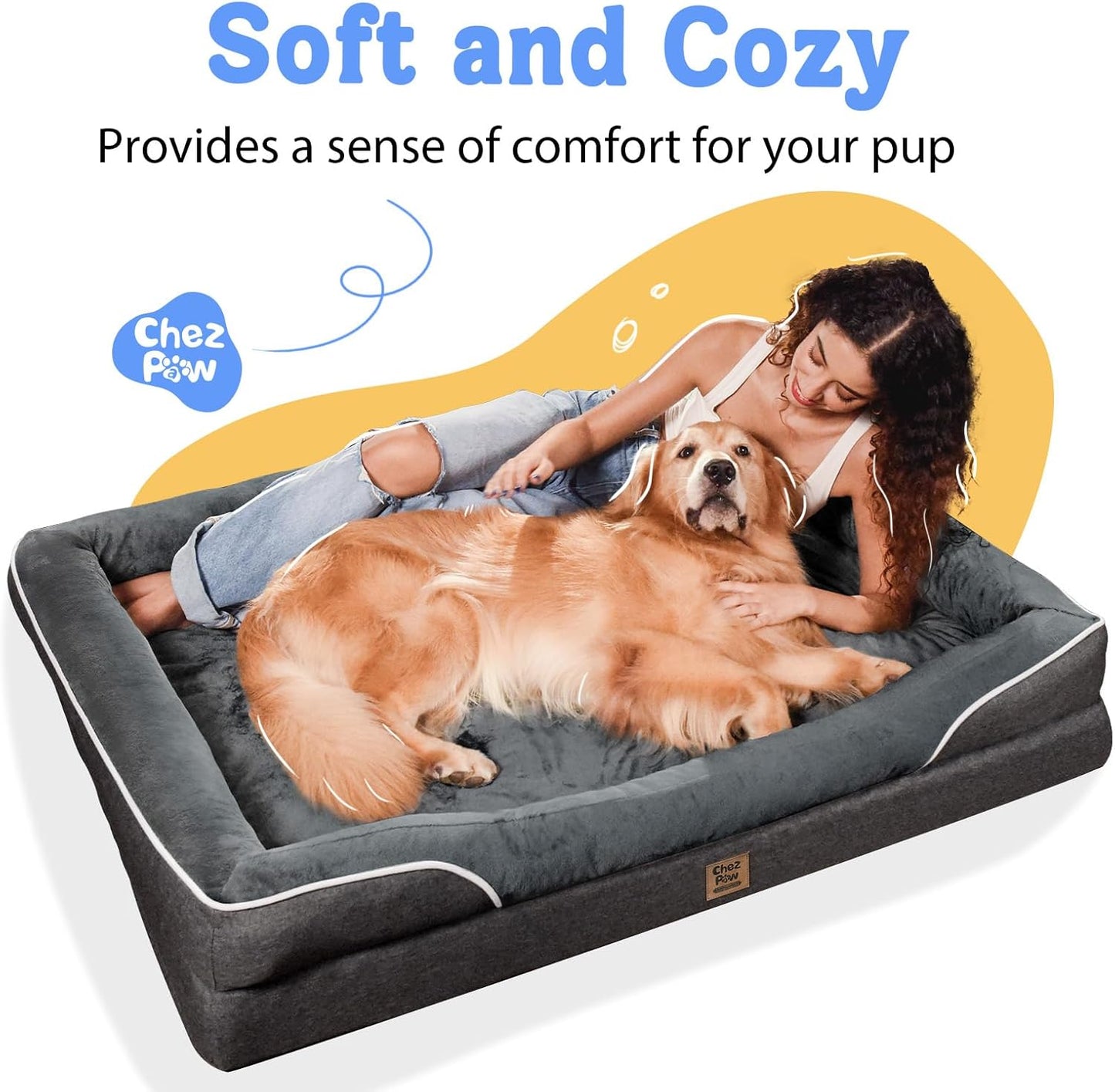 Large Orthopedic Dog Bed Washable - XL Dog Couch Sofa - Four Sides Dogs Beds Waterproof Non-Slip for Large Sized Dogs