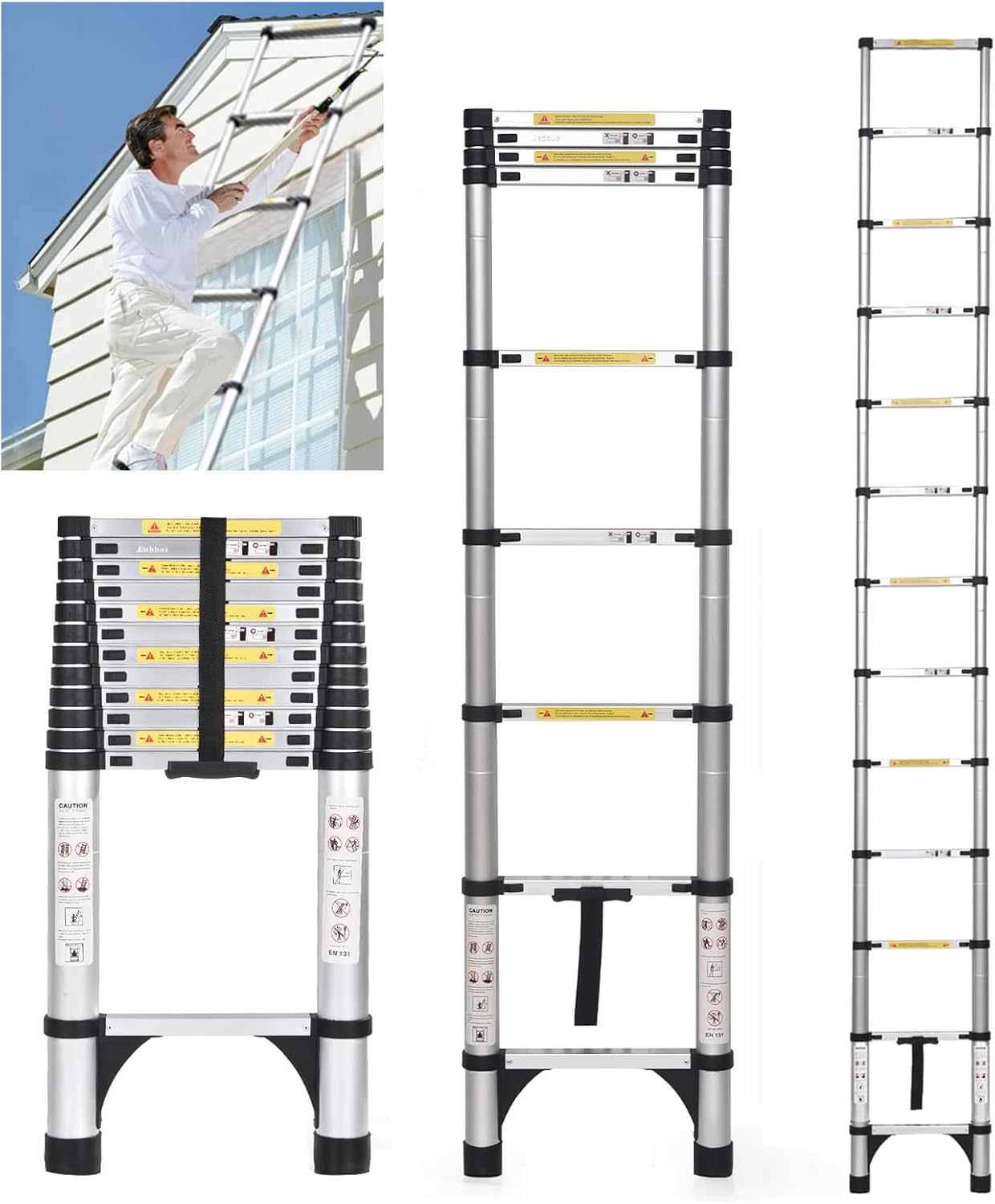 JADDUO 20.3FT Telescoping Ladder, Portable Extension Folding Ladder, Multi-Purpose Compact Ladder for Household or Outdoor Work, 330lbs Max Capacity