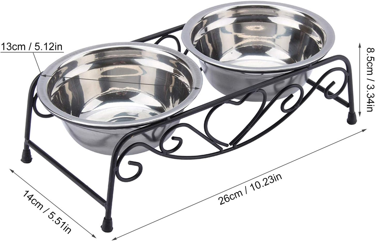 Double Pet Food Bowls, Stainless Steel Raised Dog Feeder Bowls Cat Water Dispenser Dish with Noslip Retro Iron Stand Holder for Small or Medium Dogs Cats Puppy