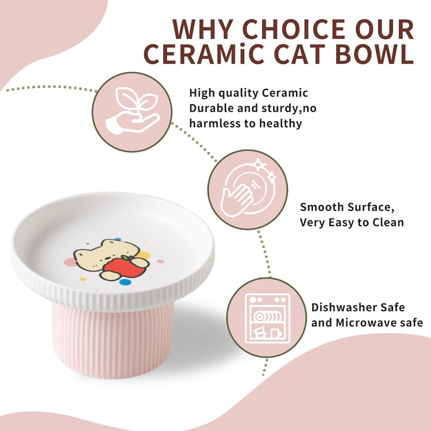 Raised Ceramic Cat Bowl with Tall Stand – Extra Wide Shallow Cat Food Dish for Whisker Fatigue Relief & Anti-Vomiting, Safer Than Plastic, Heavier Than Metal, Lead-Free Dishwasher Safe
