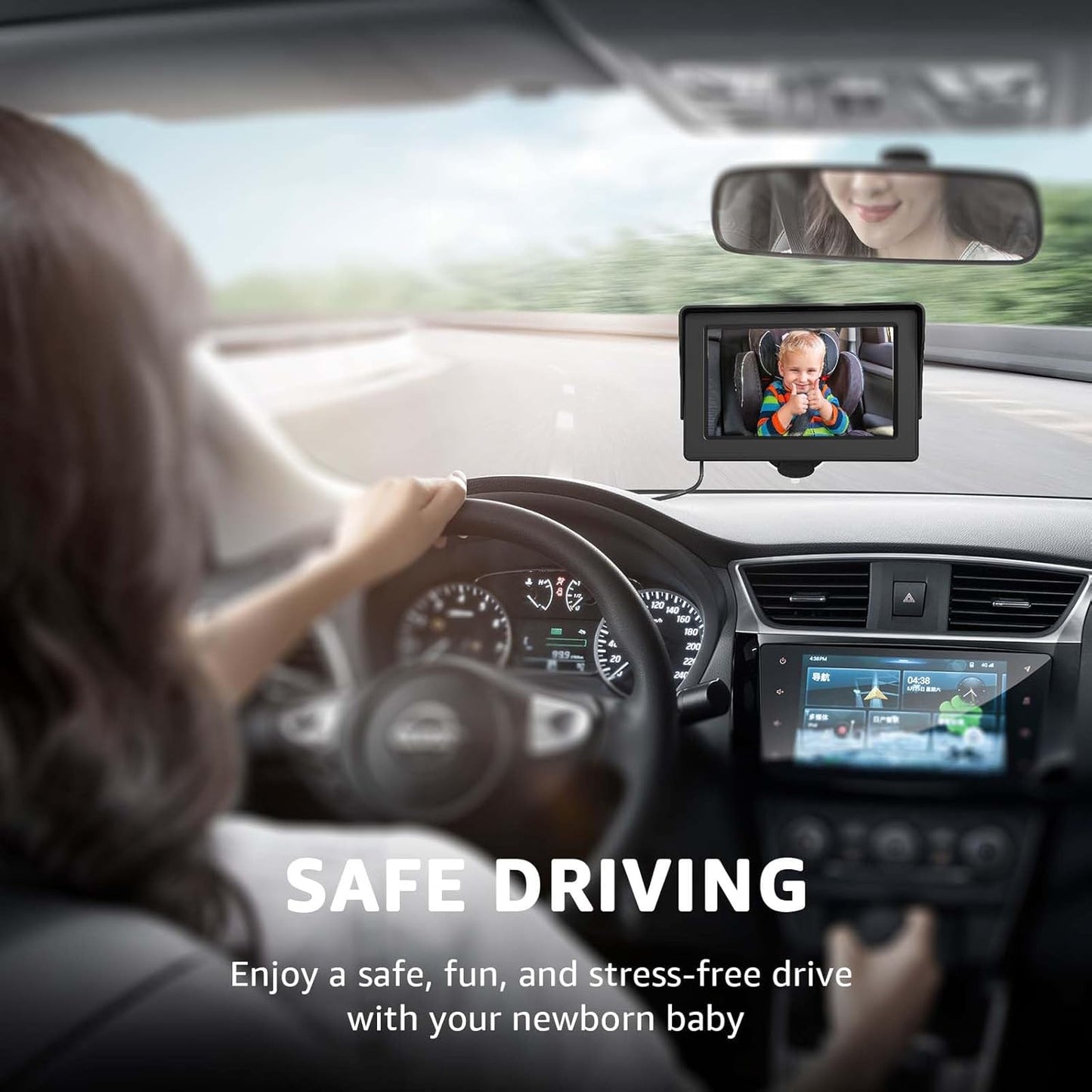 Baby Car Camera, HD Display Baby Car Mirror with Night Vision Feature, 4.3 inch Baby Car Camera with Monitor Wide Clear View, Backseat Camera Rear Facing to Observe Baby’s Every Move