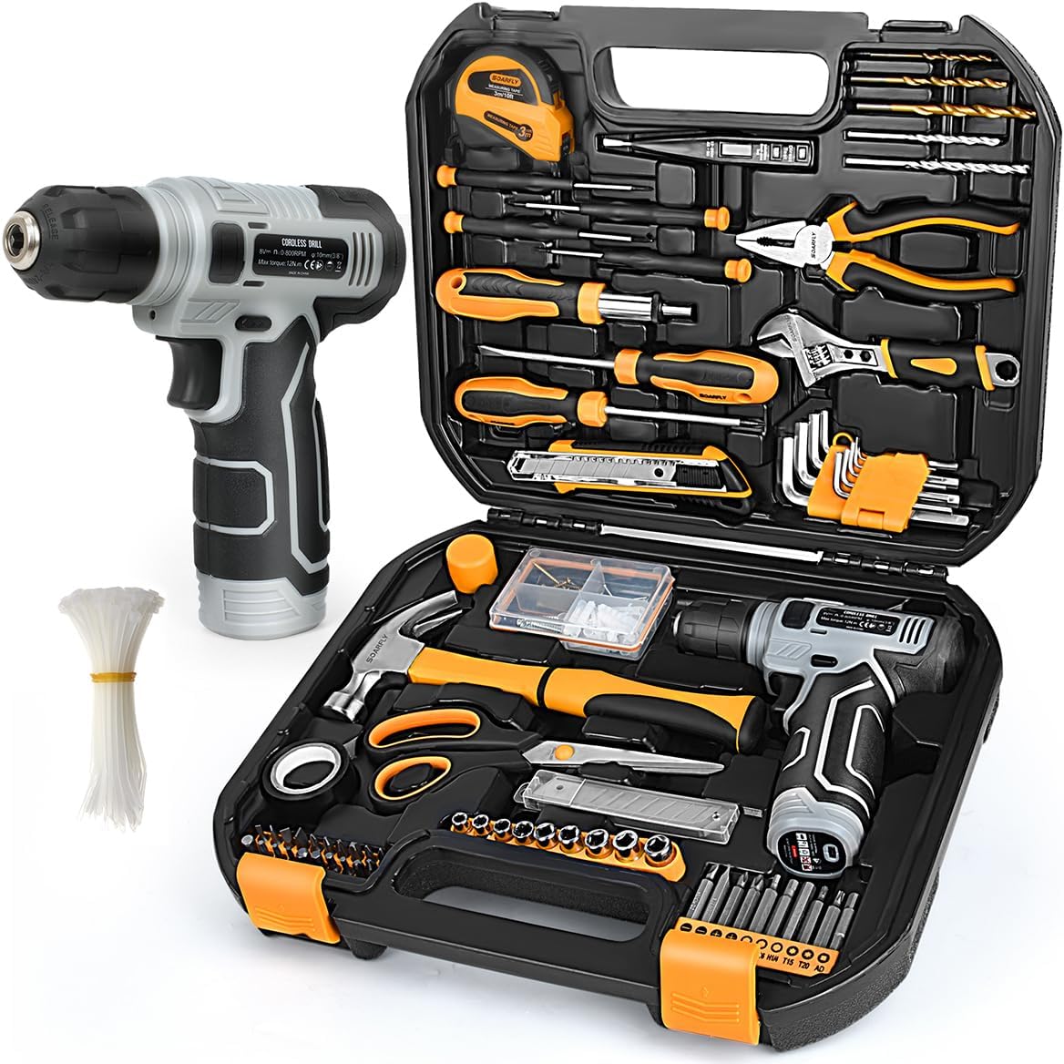 Upgradd 180 Piece Tool Set - Tool Box with 8V Cordless Drill, Hand Drill Set for Men & Women, Home Tool Kit with Hand Tools for House Repair, DIYers, Homeowners & Handymen