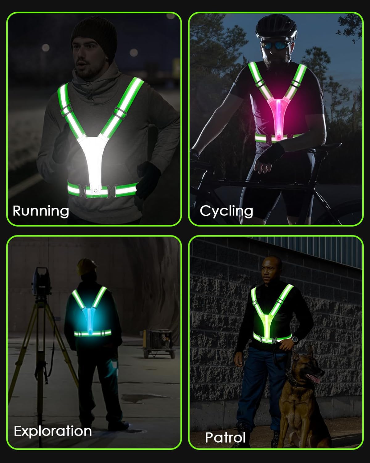 Zacro LED Reflective Vest Running Gear, 5 Lights Colors High Visibility Reflective Running Gear Rechargeable Light Up Running Vest for Walking Running Cycling, Adjustable for Men Women Kids